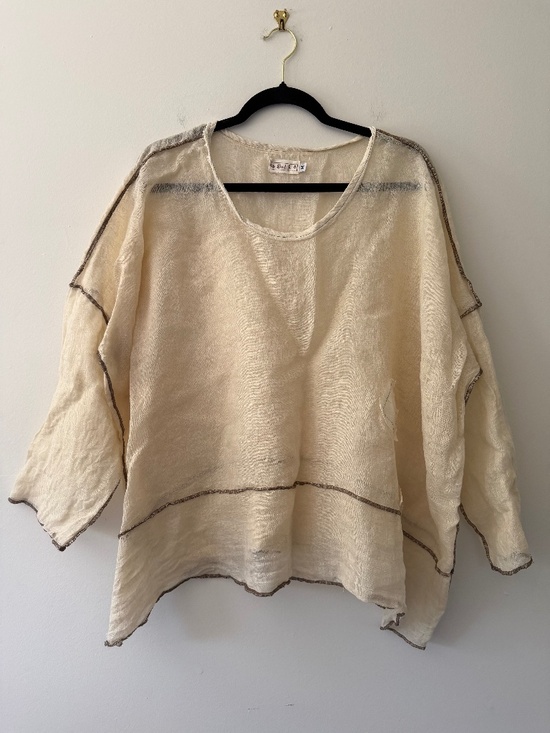 Bodil Tops - Bodil Sheer Linen Gauzy Oversized Lagenlook Blouse Top Natural Art to Wear MED